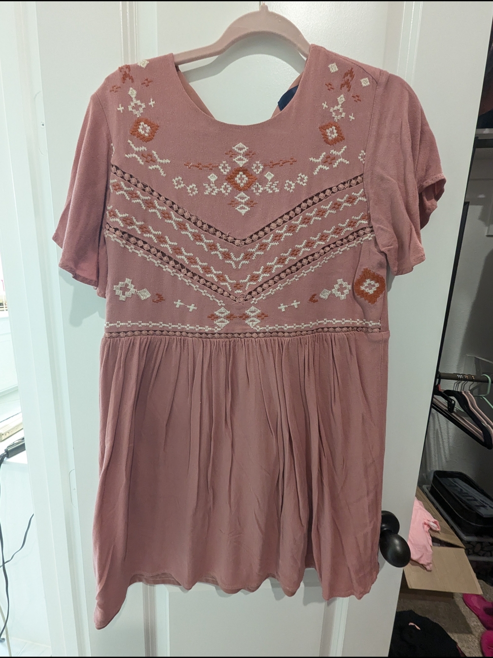 Blue Rain Mauve Pink Embroidered Mini Dress